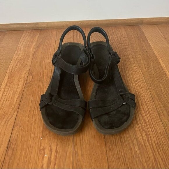 Teva Women’s Ventura Cork Black Brown Ankle Strap Wedge Leather Sandals Size 8 - Picture 2 of 6